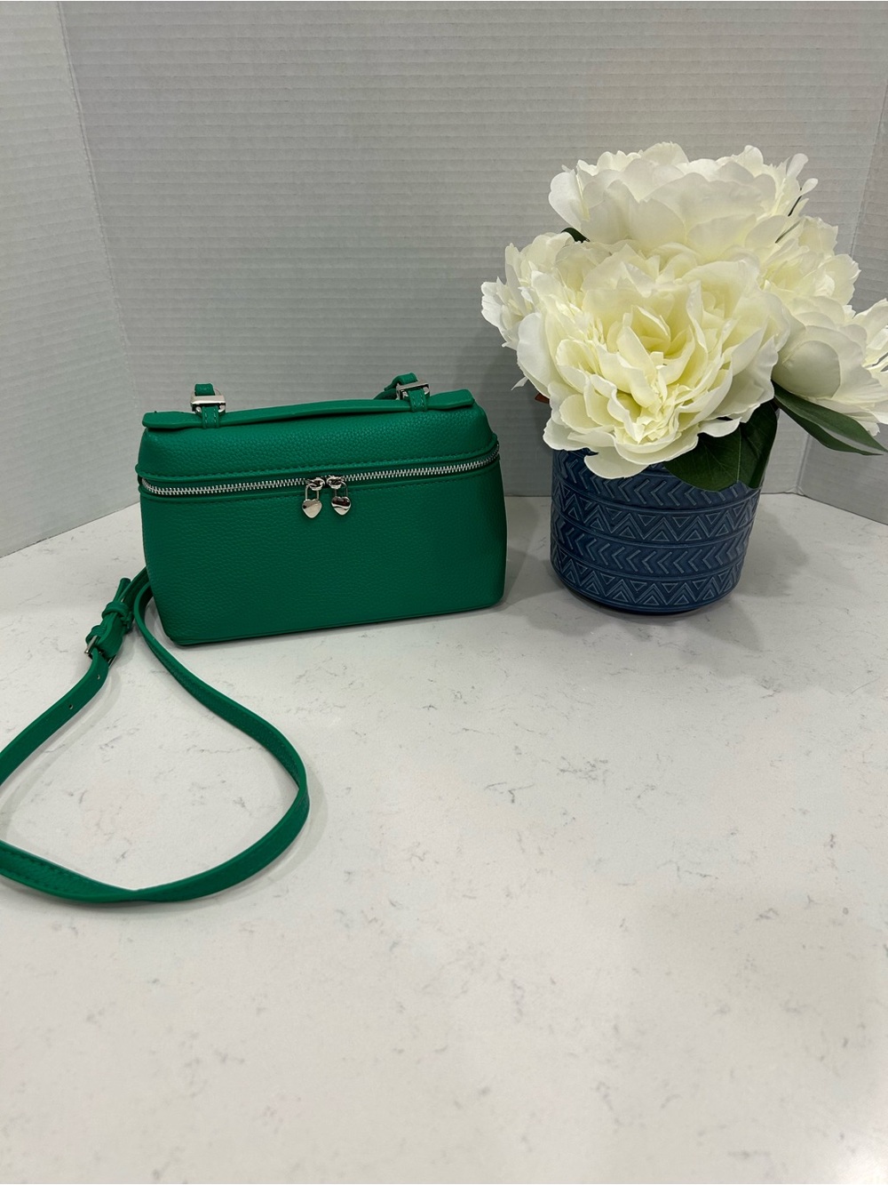 Green Crossbody Bag with Silver Hardware